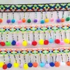 Fita Jacquard Colorida Pronta de Fábrica, Borla com Bolhas Coloridas Bordada à Mão, Renda com Franja e Contas, Renda para Código de Barras em Roupas