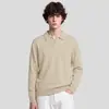 Ropa para hombre APO Suéter de punto texturizado para hombre transfronterizo, estilo old money, de manga larga, corte holgado, con cuello de solapa, top suéter casual para hombre
