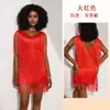 Vestido Curto de Malha Sem Mangas com Franjas Multicamadas, Decote V e Strass Hot-fix para Performance de Dança Latina Feminina Europeia e Americana 1236