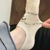 Calcetines Tobilleros de Mujer Estilo Fair Isle con Dibujos Animados, Verano Finos Huecos Transpirables con Dibujo de Perro Lindo Antideslizantes Versátiles Cortos para Mujer