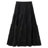 Saia de Bolo Patchwork com Renda e Veludo Preto para Mulheres, Saia Evasê Guarda-Chuva de Comprimento Médio com Cintura Alta Slimming para Primavera, Poliéster