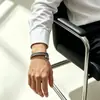 Pulsera trenzada ajustable con cabeza de cuenta redonda de acero inoxidable, Pulsera tejida que no se decolora, Doble capa de acero de titanio, Pulsera apilable moderna