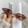 Óculos de Sol Estilo Metal Fronteiriço Europeu e Americano Moda Ins Gatinho para Mulheres, Óculos de Sol Sem Aro de Alta Qualidade, Hastes Personalizadas Rosqueadas