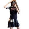 TB Verano Nuevo Casual para Mujer Solapa Manga Corta Top Clásico Versátil Oso Polo Falda Plisada de Cuatro Barras