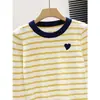 Suéter de Tricô Listrado Color-Block Dopamina para Mulheres, Primavera e Outono, Corte Justo, Top Base Bordado de Designer com Mangas Longas