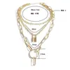 Nuevo collar de cadena gruesa multicapa retro personalizado transfronterizo de Europa y Estados Unidos, cadena de suéter con colgante de candado combinable simple para mujer