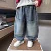 Jeans para Niños 2026 Primavera/Otoño Niños Pantalones Casuales Elegantes Bebé Pequeño Estilo Coreano Ropa de Trabajo Modernos Geniales Pantalones de Pierna Recta