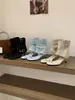Sandalias de Tanga Romanas para Mujer Verano 2025 Nuevos Botines Cortos Retro de Mezclilla Estilo Europeo y Americano con Cremallera Trasera Sandalias