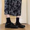 Sapatos Mary Jane Estilo Ballet Moda Francesa para Mulheres, Bico Quadrado, Salto Bloco, Loafers de Couro com Tira de Fivela Retro