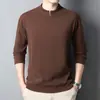 Sudadera con cremallera y cuello semi-alto de forro polar para hombre, estilo nuevo de primavera y otoño, camiseta de manga larga para hombre de mediana edad, color liso, moda casual