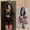 Qian Nai Pasión Caliente Sexy Uniforme Ropa Interior Sexy para Mujer Perspectiva Manga Larga Vestido de Cadera Tentación 260