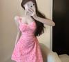 Sexy Camisón de Tirantes Dulce y Femenino con Estampado de Corazones Color Durazno de Puro Deseo, Vestido de Noche Sedoso Estilo Barbie para Verano, Ropa de Casa para Mujer