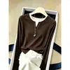 Elegante Camiseta de Manga Larga con Cuello Henry para Mujer, Algodón Puro, Top Versátil y Chic, Camiseta Básica, Otoño 2026
