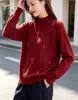 Camiseta básica de terciopelo Andy de tres hilos con cuello semi-alto para mujer, nueva ropa interior ajustada de otoño e invierno, suéter de punto ultrasuave y acogedor con detalles de abalorios
