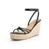 En stock Zapatos de tacón alto Sandalias de mujer Cuña Punta de pez Primavera y Verano Nuevos Combinan con todo Negro Suela gruesa Plataforma Romanas de una sola capa para mujer