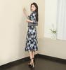 Vestido de Lapela Floral em Aquarela com Manga Bufante e Cinto - Coleção Primavera/Verão 2023 - Elegante e Moderno Vestido Tubinho com Fenda