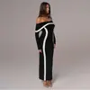 Vestido de Moda Estilo Retro, Diseño Clásico Francés de Color Contrastante, Vestido de Manga Larga Envolvente en el Pecho que Resalta la Figura