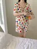 EGG NOVA Conjunto de Verano para Mujer de Algodón y Seda con Top de Manga Corta y Shorts Ropa de Casa Pijama para Mujer Primavera/Verano Se Puede Usar al Aire Libre