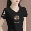 Camiseta V-Neck de Manga Curta Estilo Mãe de Comércio Exterior para Mulheres, Estilo Coreano, Tendência, Caimento Solto, Emagrecedor, Casual, Top Fashion