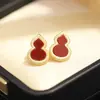 Pendientes de Estilo Nacional Chino con Borde Dorado Cepillado Rojo y Buen Significado Auspicioso, Versátiles y Elegantes, Pendientes con Cierre de Plata 925 Chapada en Oro para Mujer