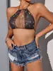 Top de Rejilla con Pedrería AYJ Transfronterizo Chica Popular Cuello Halter Tirante Calle Sexi Atado Camiseta sin Mangas de Red Y24