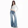 Naranja joven # Diseño único de cintura asimétrica, jeans ligeramente acampanados para mujer, corte ajustado, elásticos, elegantes y versátiles pantalones acampanados