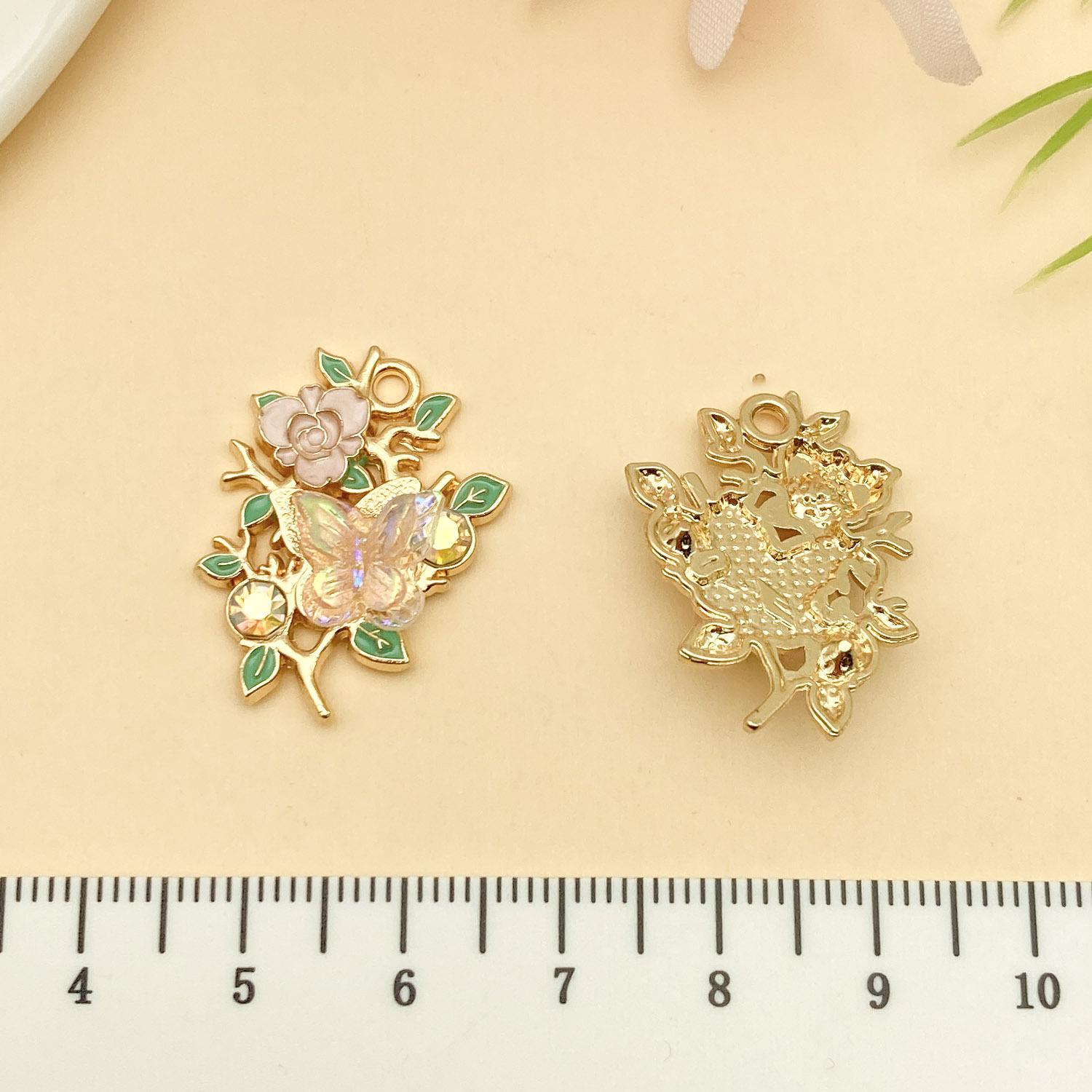 19625-XP-蓝色锌合金滴油树枝蝴蝶花26x19mm-1