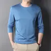 Nova Camiseta Masculina de Manga Longa com Gola Redonda Outono 2024 Camiseta de Algodão de Base Casual de Negócios para Homens de Meia-idade de Alta Qualidade