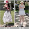 Falda Blanca de Dobladillo Irregular para Mujer, Nueva Falda de Tul de Encaje Estilo Hada de Cintura Alta Adelgazante Línea A, Primavera/Verano 2026