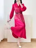 Vestido Largo de Comercio Exterior Issey Miyake, Ropa Fina para Mujer Primavera y Verano, Mangas de Farol, Corte Holgado, Tallas Grandes, Estampado Dorado, Vestido Elegante