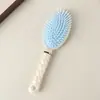 Escova Oval para Macaron com Cabo Espiral Antiderrapante Pente Antiestático Escova com Almofada de Ar para Massagem do Couro Cabeludo Doméstica