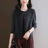 Otoño Invierno Transfronterizo Nuevo Estilo Moda Cárdigan de Punto para Mujer Elegante Petite Cuello Redondo Suéter Corto Chal para Mujer Chaqueta Pequeña