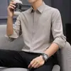 [Tecnologia Preta de Seda de Gelo] Camisa Masculina de Manga Longa Modal Casual Antirrugas Sem Passar Sem Marcas Camisa Social de Negócios
