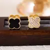 Exquisitos Pendientes de Clip Doble Cara con Forma de Trébol de Cuatro Hojas Completamente Incrustados de Diamantes, Pendientes de Lujo Ligero a la Moda Estilo Chanel, Pendientes de Diseño Nicho para Mujeres