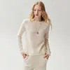 Cashmere 100% puro, nova coleção outono 2026, gola redonda, barra enrolada, manga longa, suéter de malha slim fit para mulheres