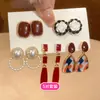 Conjunto de Dez Brincos Pingente Flor de Pérola Agulha de Prata e Diamante, Brincos Modernos e Versáteis, Brincos Retro de Luxo Leve para Mulheres