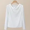 Nueva Camiseta de Manga Larga con Cuello Drapeado Plisado Otoño 2026 para Mujer, Ropa Exterior e Interior Estilo Francés, Top de Hombro Normal