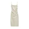 Vestido Suspensório Retro Plissado Estilo Francês para Mulheres, Novo Modelo de Verão, Vestido Bodycon de Comprimento Médio