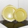 Conjunto de talheres descartáveis de plástico dourado prato de sobremesa de 7,5 polegadas prato de jantar ocidental de 10,25 polegadas
