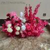 Orden de boda banquete de bodas flor artificial rosa roja floral decoración de boda tarjeta de bienvenida tablero KT flor falsa de boda flor de seda flor decorativa