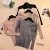 Nuevo Top de Punto Básico de Cuello para Mujer Otoño Invierno Versátil Ajustado Elegante Ropa Interior de Manga Larga Ajustado