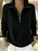 Sudadera Casual de Color Sólido, Corte Holgado, Cuello de Solapa, Media Cremallera, Novedad de Otoño, Sitio Independiente de Amazon Transfronterizo Europeo y Americano 2026