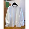 Sudadera de Empalme de Encaje Blanco para Mujer 2025 Primavera Nuevo Estilo Caliente Capa Interior en Capas Camiseta de Manga Larga Top de Moda