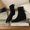 Botines de Tacón de Cuña Fugui Yizu, Nuevos Botines Ajustados de Gamuza con Cremallera Trasera, Punta Fina y Tacón Alto para Otoño/Invierno, Botines Cortos Retro para Mujer