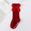 2024Ins Kidsren's Spanish Spring and Summer Mesh Large Bow Pit Strip Baby Socks Pure Color Mid-Length Socks