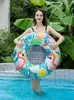Anillo inflable para brazo de adulto con estampado de hojas y flamenco, con asa, PVC ecológico engrosado, para agua al aire libre, anillo de natación para adulto