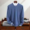 Suéter de cachemira para hombre, 100% cachemira pura, otoño e invierno, nuevo jersey de punto de manga larga con cuello en V y siete agujas.