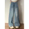 Jeans Petite Azul Lavado de Cintura Alta Reto para Mulheres, Calça Nova de Inverno Solta Emagrecimento Caimento Wide Leg
