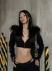 Al por mayor transfronterizo europeo y americano Otoño e Invierno Nuevo Negro Versátil Moda Corto Ajustado Ceñido Recortado Cremallera Trendy Sudadera con Capucha