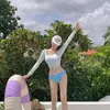 Maiô de Manga Longa Dividido para Mulheres, Biquíni de Três Peças com Cordão Floral, Estilo Coreano Puro e Sexy, Popular nas Redes Sociais, Adequado para Férias e Fontes Termais